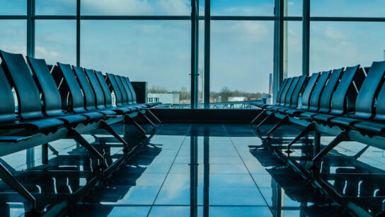 Airport view with empty seats.