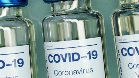 Set of coronavirus vaccine bottles.