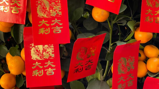 Set of Chinese cards and orange.