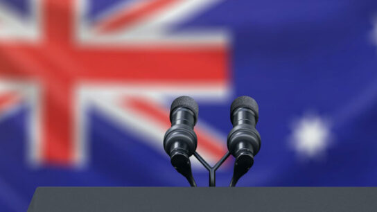 Microphones with background flag image
