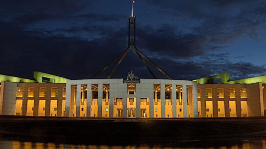 Night view of the parliament building.