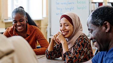 Smiling students learning