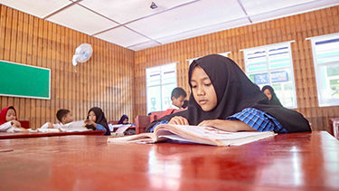 Young child student reading in school