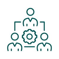 Operations Support icon of three people surrounding a cog