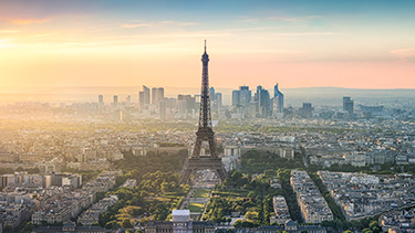 Aerial photo of Paris with the Eiffel Tower