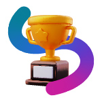 3d trophy icon wrapped in gradient ribbon