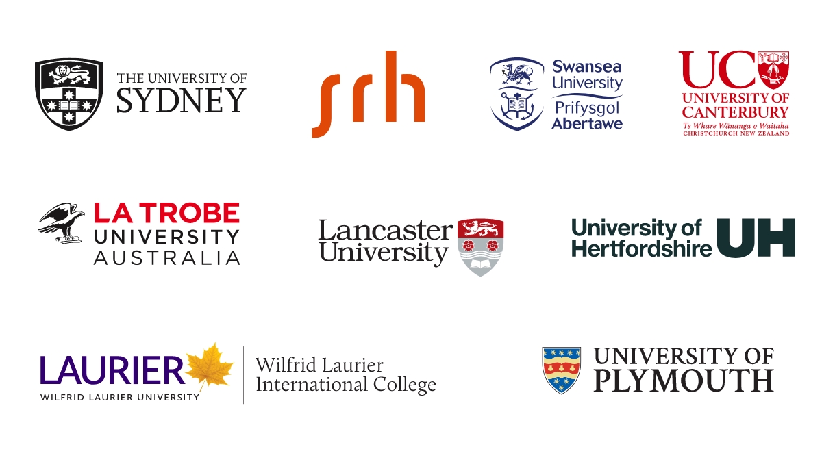 The University of Sydney, SRH, Swansea University, University of Canterbury, LaTrobe University Australia, Lancaster University, University of Hertfordshire, Wilfrid Laurier University, University of Plymouth